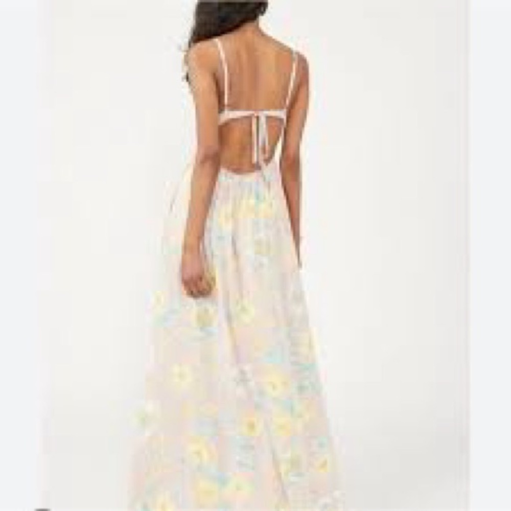Free People Wisteria Floral Small Maxi Gray & Yellow Chemise floor length Dress